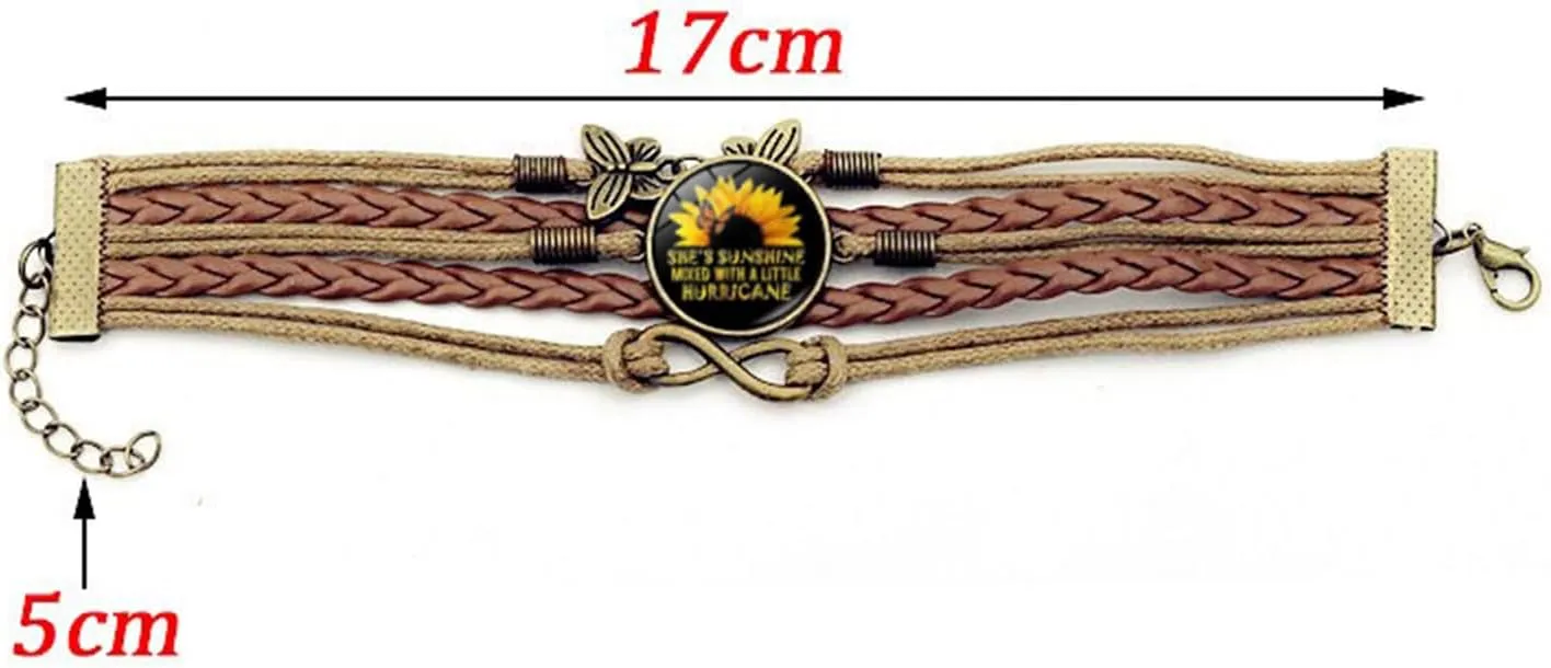 Boho Sunflower Leather Bracelet for Women Handmade You are My Sunshine Friendship Bracelets Western Cowgirl Adjustable Woven Jewelry Gifts