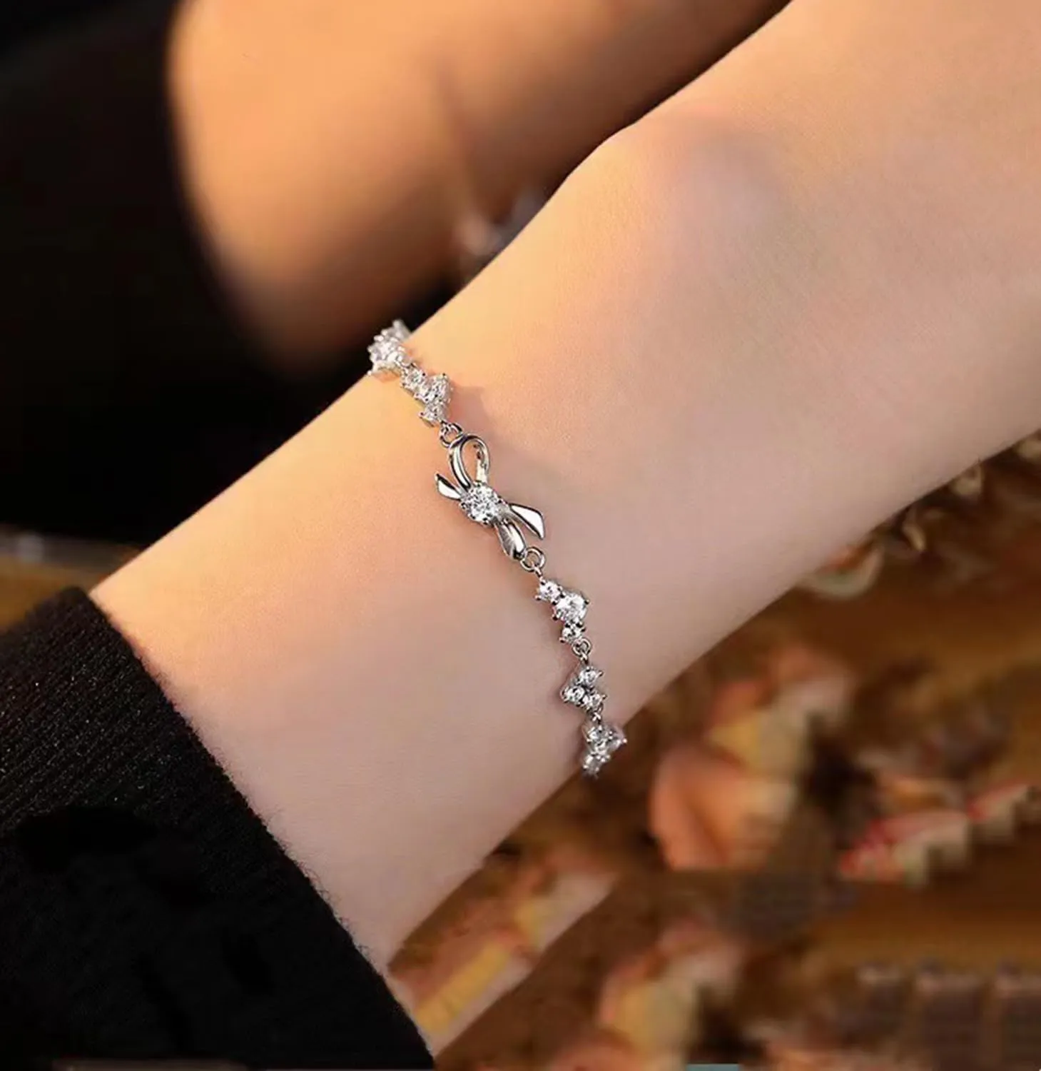 BowZircon Bracelets - Friendship is Like a Bow,Adjustable Friendship Bracelets,Dainty Friendship Jewelry for Women