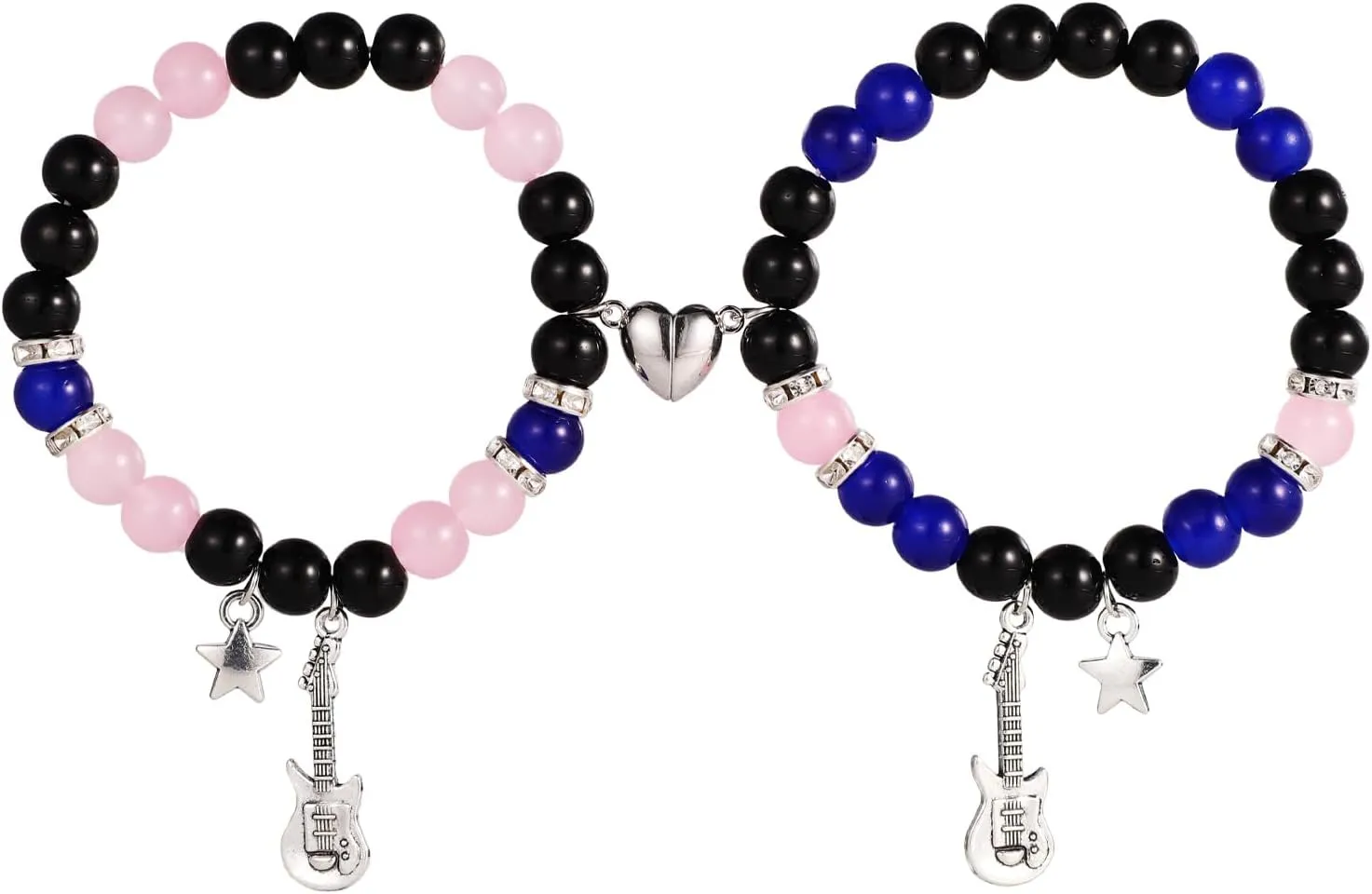 BOXOB 2pcs TV Bracelets, Magnetic Couple Guitar Bracelet Love Magnetic Bracelets Star Heart Bracelet Best Friendship Charms Bracelets for Birthday Valentines Bff Wedding Gift