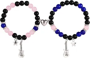BOXOB 2pcs TV Bracelets, Magnetic Couple Guitar Bracelet Love Magnetic Bracelets Star Heart Bracelet Best Friendship Charms Bracelets for Birthday Valentines Bff Wedding Gift