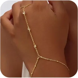 Bracelets for Women,14K Gold/Silver Plated Dainty Hand Chain Bracelets Trendy Ring Chain Bracelet Charm Gold Cuff Bangle Stackable Bracelets Fashion Body Jewelry Adjustable Waterproof Gifts for Her