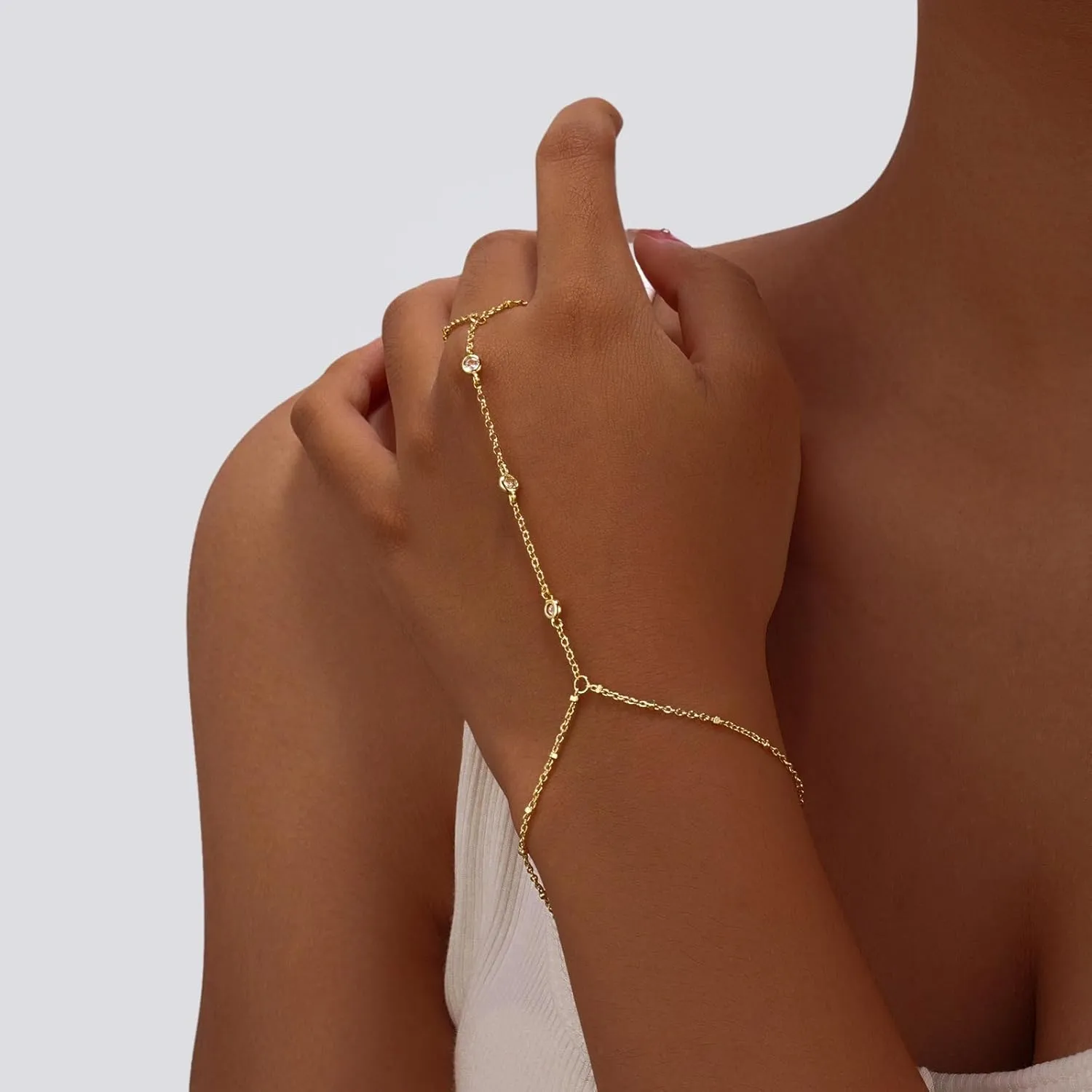 Bracelets for Women,14K Gold/Silver Plated Dainty Hand Chain Bracelets Trendy Ring Chain Bracelet Charm Gold Cuff Bangle Stackable Bracelets Fashion Body Jewelry Adjustable Waterproof Gifts for Her