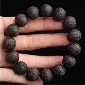 Bracelets Natural Black Beads Prayer Bracelet Beaded Men's Bracelet Beads Strand Bracelets (Color : 15mm)