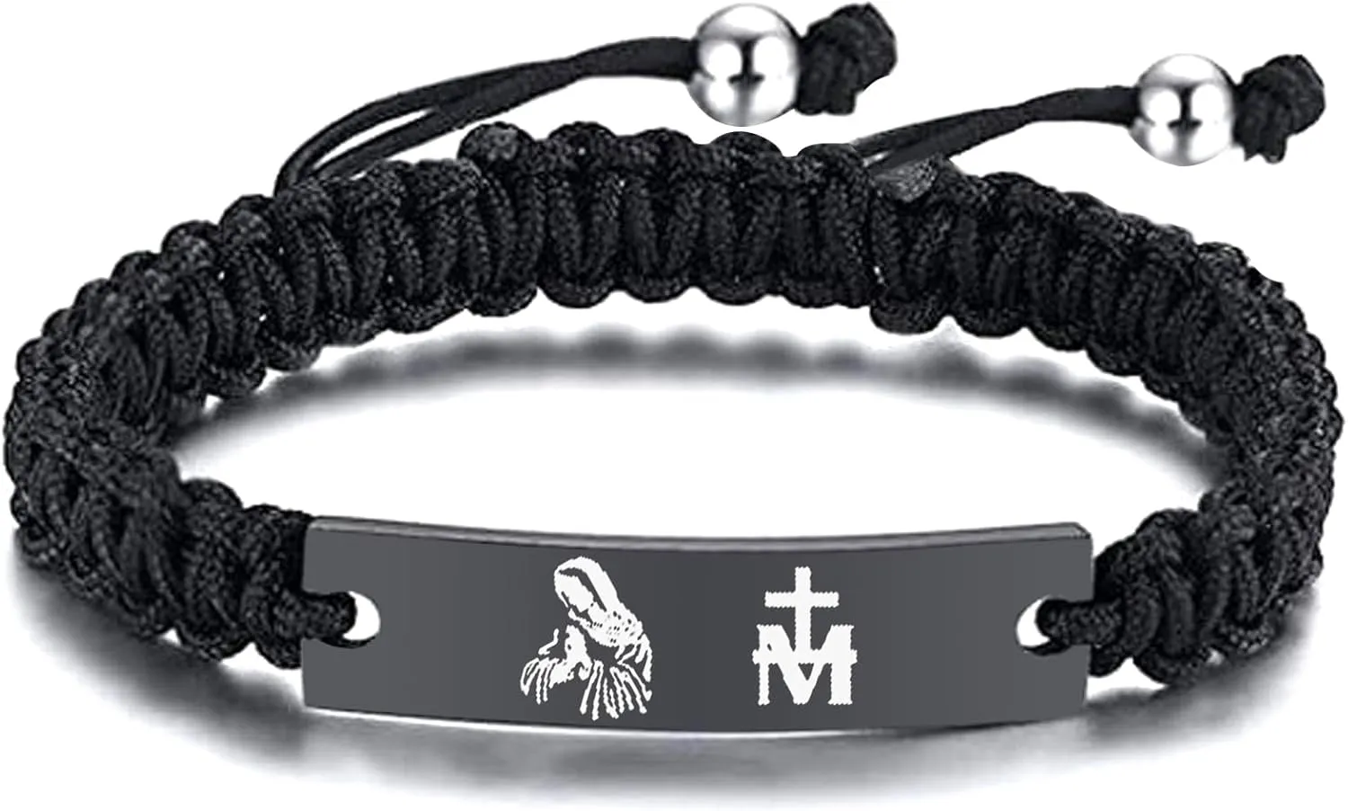 Braided Rope Bracelet For Men Women,Sturdy Christ Jesus Mother Prayer Bracelet - Holy Virgin Mary Mother of Mercy Leather Cuff Bangle with Stainless Steel Clasp