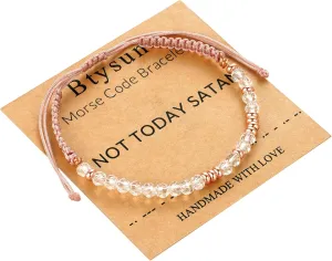 Btysun Morse Code Bracelets for Women Christmas Gift Stocking Stuffers for Teens Pink Braided Bracelets Inspirational Best Friend Birthday Gifts for Her High School Graduation Gifts for Her 2025 Mom Bracelet Jewelry