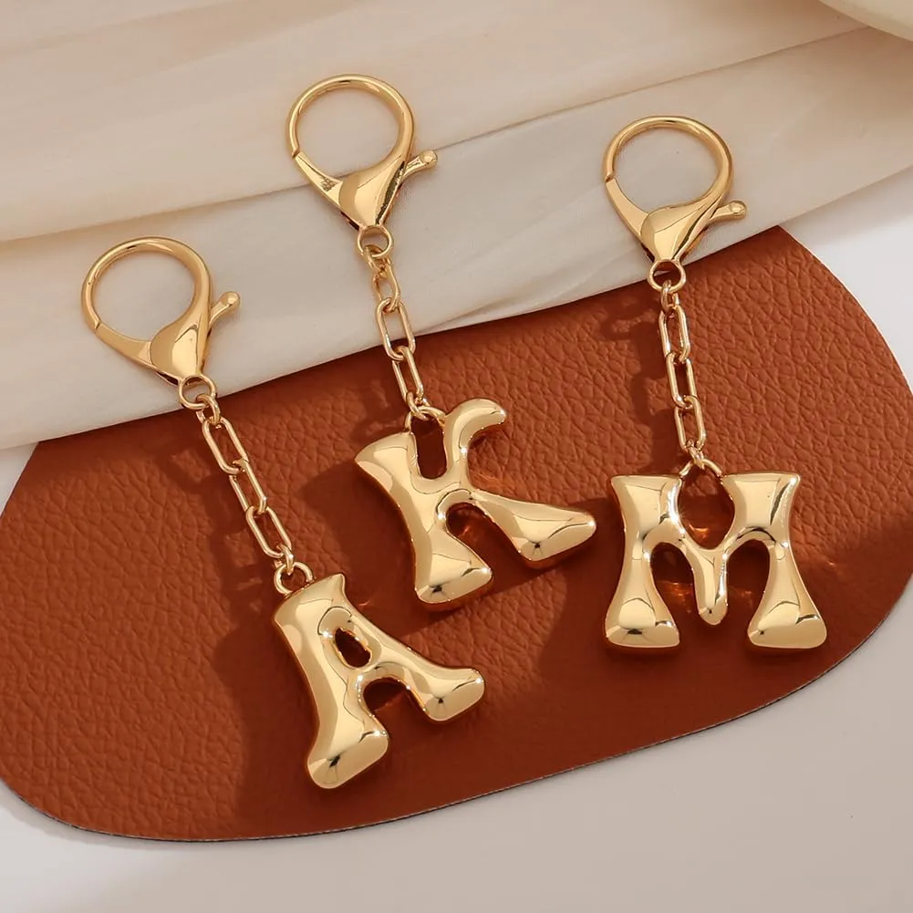 Bubble Letter Keychains For Women Gold Keyrings With Initial Letter Charms Car Key Chain Accessories