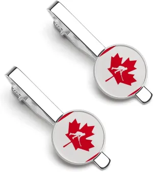 Canada Flag Ice Hockey 1 Pair Men's Tie Clips Lightweight Tie Bar Stylish Neck Tie Clasp for Formal Wear