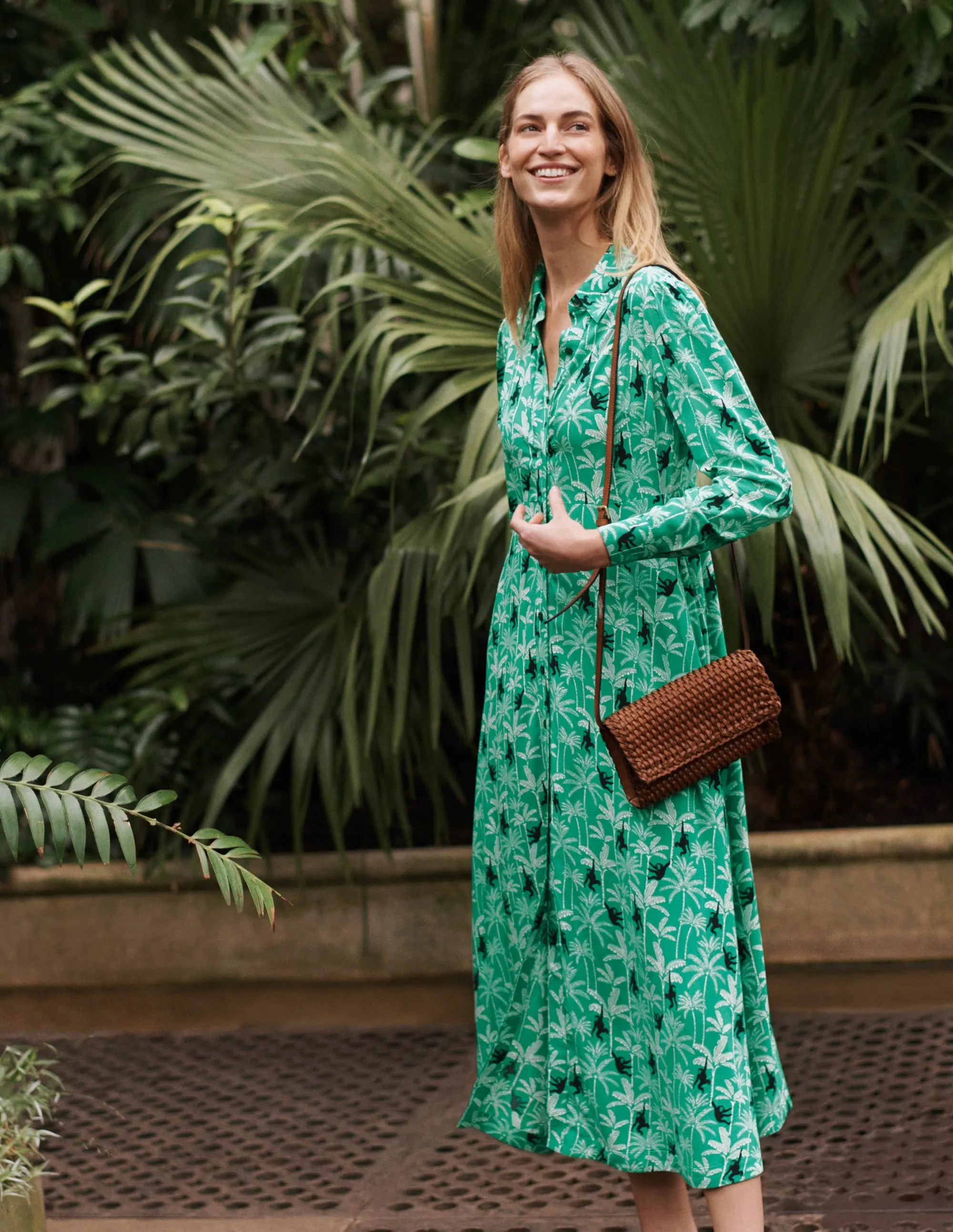 Cecile Midi Shirt Dress-Highland Green, Monkey Palm