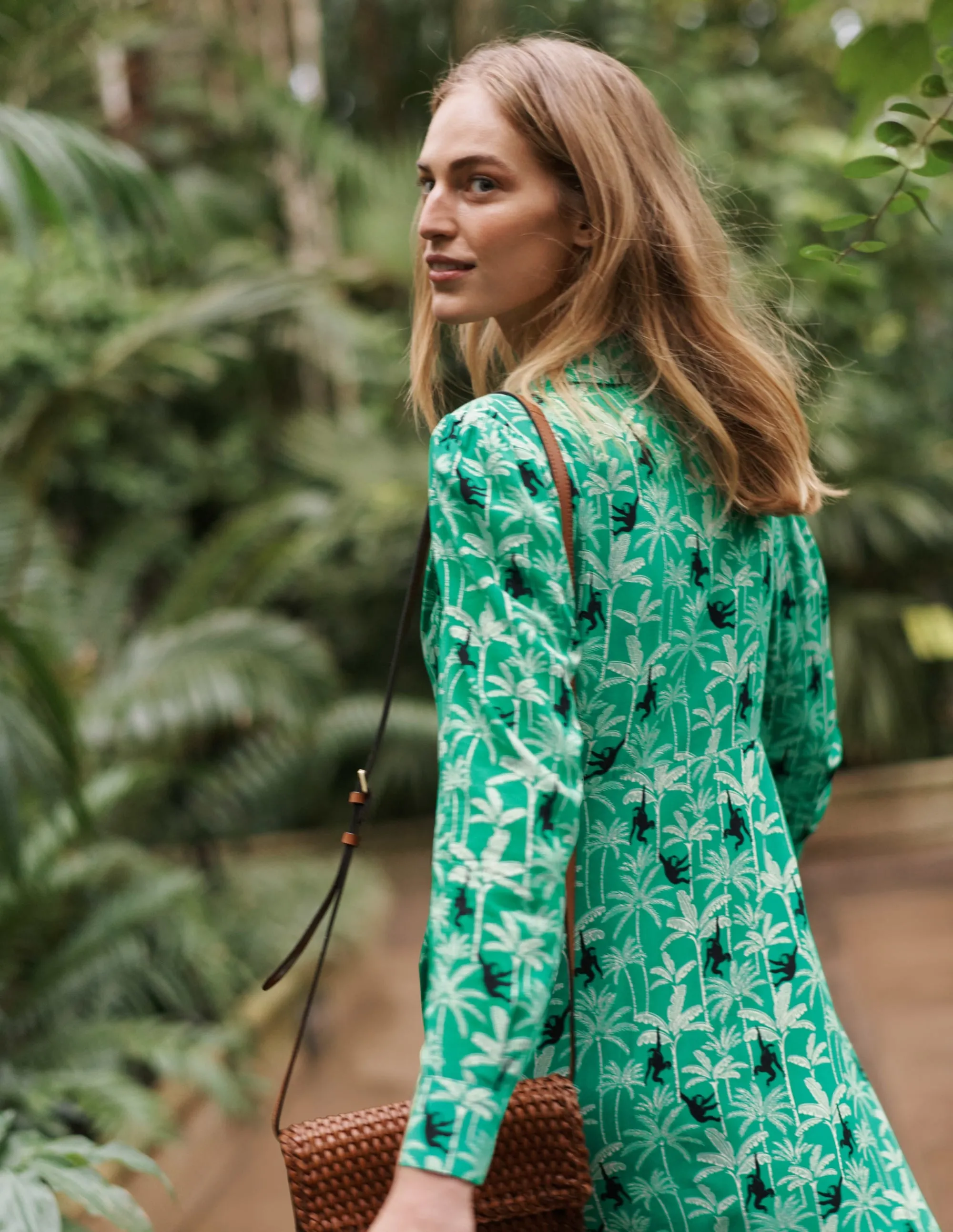 Cecile Midi Shirt Dress-Highland Green, Monkey Palm