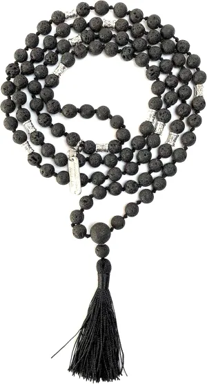 Certified Energized Mala Beads Necklace with COA - Chakra Mala - Japa Mala - 8mm 108 Buddhist Prayer Beads - Meditation Mala - Tassel Necklace  Zodiac/Sun Sign stones (Lava Stone beads)