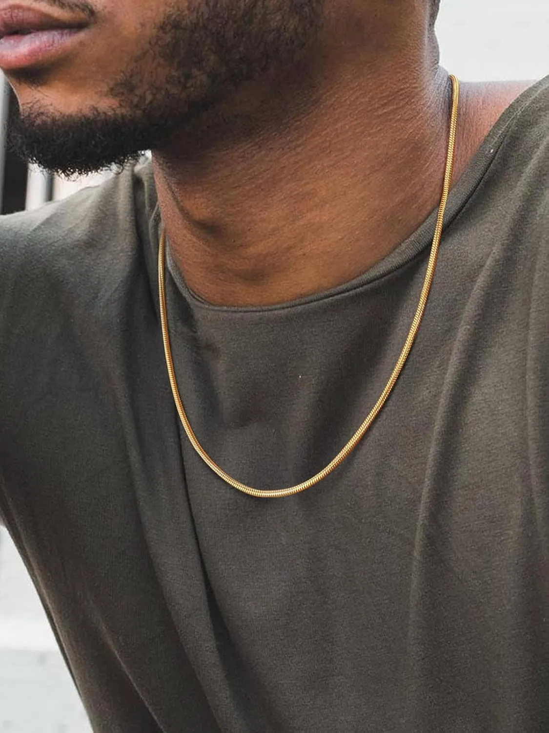 ChainsHouse 2MM Snake Chain Necklace for Men, 14K Gold/Black/Stainless Steel Simple Chains for Pendants or Solo Wear, Hypoallergenic Mens Jewelry Gift, 16"-30" Length