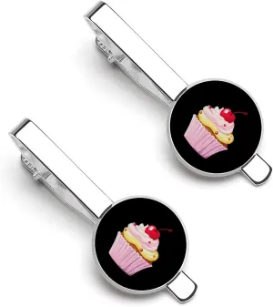 Cherry Cupcake Tie Clips for Men 2pcs Tie Bar Set Silver Shirt Accessories Ties Clip Luxury Gift Ideas 5.5x2.2cm