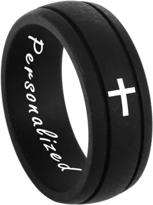 Christian Rings with Cross Silicone Rings 8mm Double Slot Outdoor Sports Silicone Ring Wedding Band Bible Verse Quote Faith Inspirational Rings Prayer Silicone Rings,Jesus Crucifix Ring