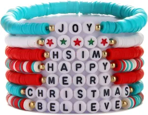 Christmas Bracelet Bulk Christmas Gifts Jewelry for Women Cute Xmas Bracelets for Women Party Gifts Friendship Bracelets Xmas Snowflake Snowman Bell Santa Claus Bracelets Stretch Bracelet