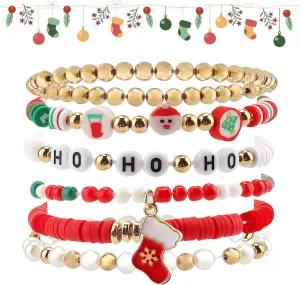 Christmas Bracelets Charm Colorful Beaded Bracelets Holiday Elastic Stretchy Bracelet Jewelry Gifts for Women