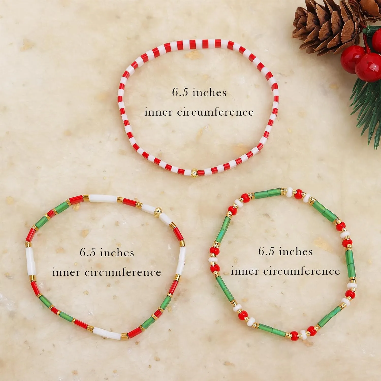 Christmas Miyuki Tila Flat Beaded Bracelets Sets for Women, Trendy Stack Gold Red Green Beads Stretchy Bracelet Outfit Festive Accessories Jewelry Gift.