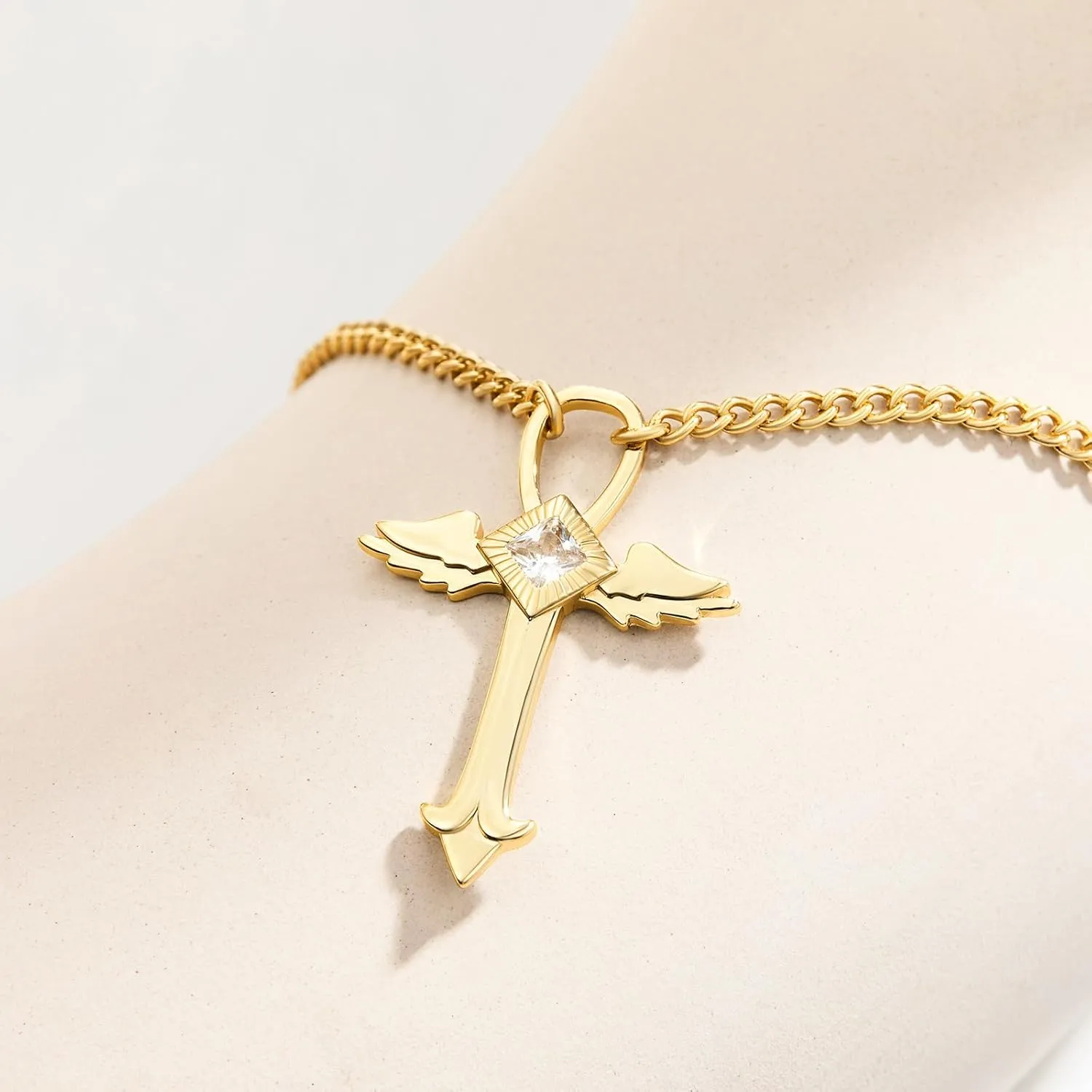 Cicy Bell 18k Gold Plated Necklace for Women Princess Cubic Zirconia Dainty Pendant Necklace Trend Jewelry Gift, 17.7"   1.9" Extender