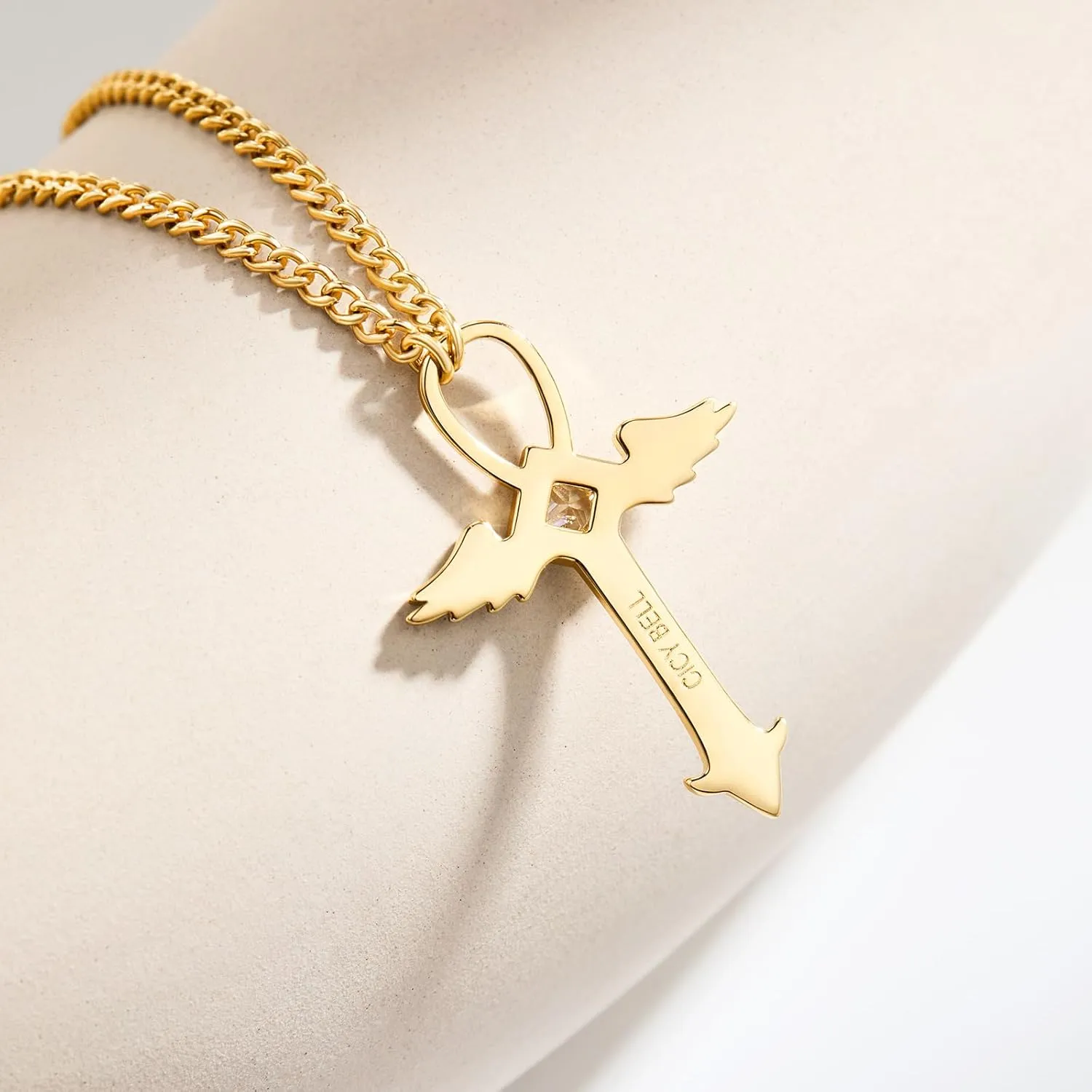 Cicy Bell 18k Gold Plated Necklace for Women Princess Cubic Zirconia Dainty Pendant Necklace Trend Jewelry Gift, 17.7"   1.9" Extender