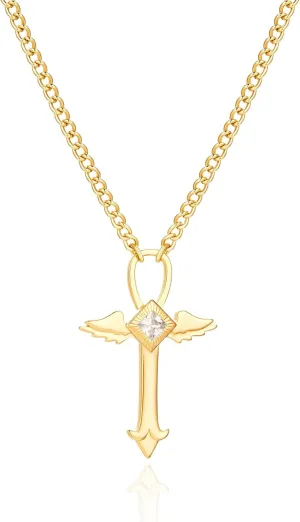 Cicy Bell 18k Gold Plated Necklace for Women Princess Cubic Zirconia Dainty Pendant Necklace Trend Jewelry Gift, 17.7"   1.9" Extender