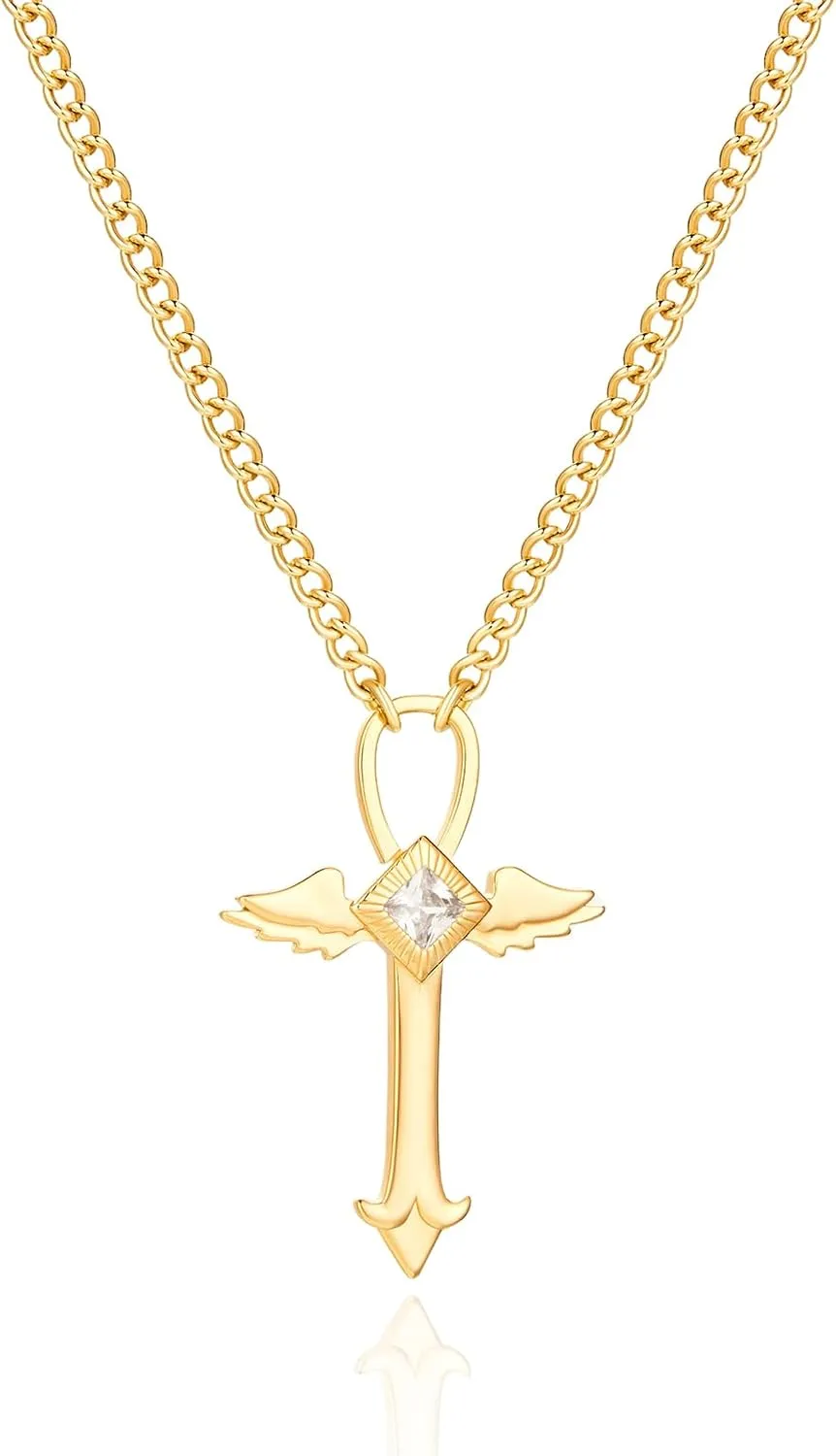 Cicy Bell 18k Gold Plated Necklace for Women Princess Cubic Zirconia Dainty Pendant Necklace Trend Jewelry Gift, 17.7"   1.9" Extender