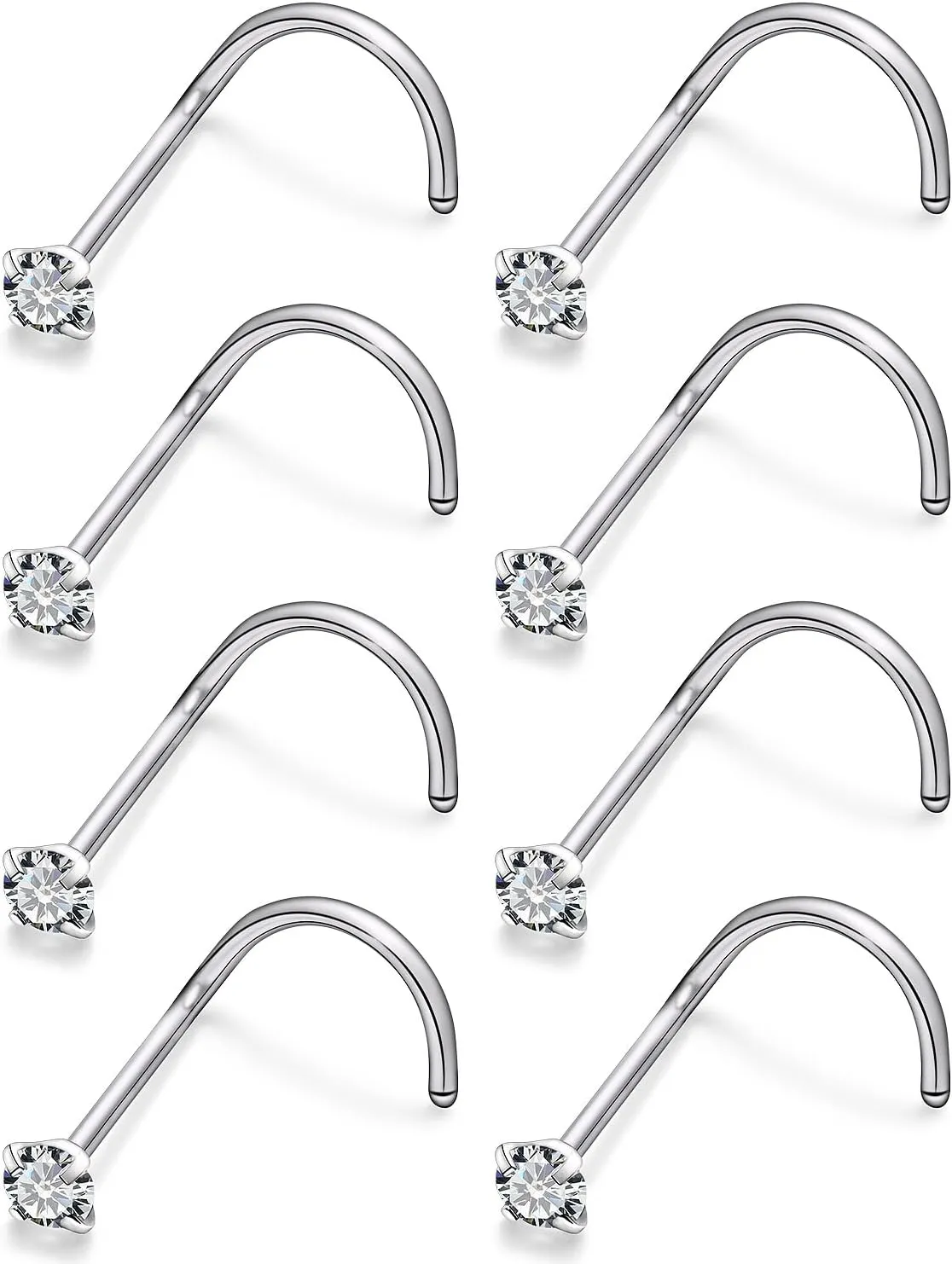 Cisyozi 18G 20G 22G F316 Titanium Nose Rings Studs Implant Nose Ring Stud Corkscrew Hypoallergenic Nose Studs Nose Ring Nostril Piercing Jewerly for Women Men