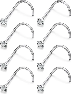 Cisyozi 18G 20G 22G F316 Titanium Nose Rings Studs Implant Nose Ring Stud Corkscrew Hypoallergenic Nose Studs Nose Ring Nostril Piercing Jewerly for Women Men