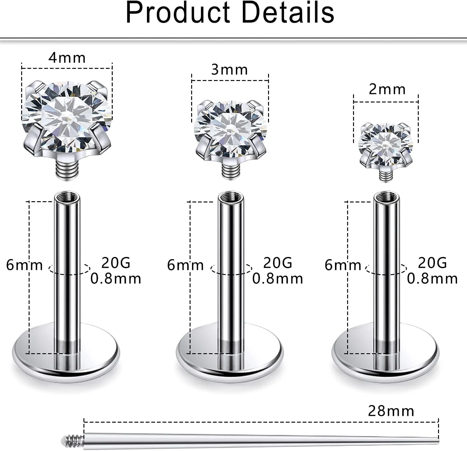 Cisyozi 20G 18G 16G F316 Titanium Flat Back Nose Rings Studs Hypoallergenic Medical Grade Nose Studs for Women Men Shiny Cubic Zirconia Nose Rings Piercings Jewelry for Sensitive Skin