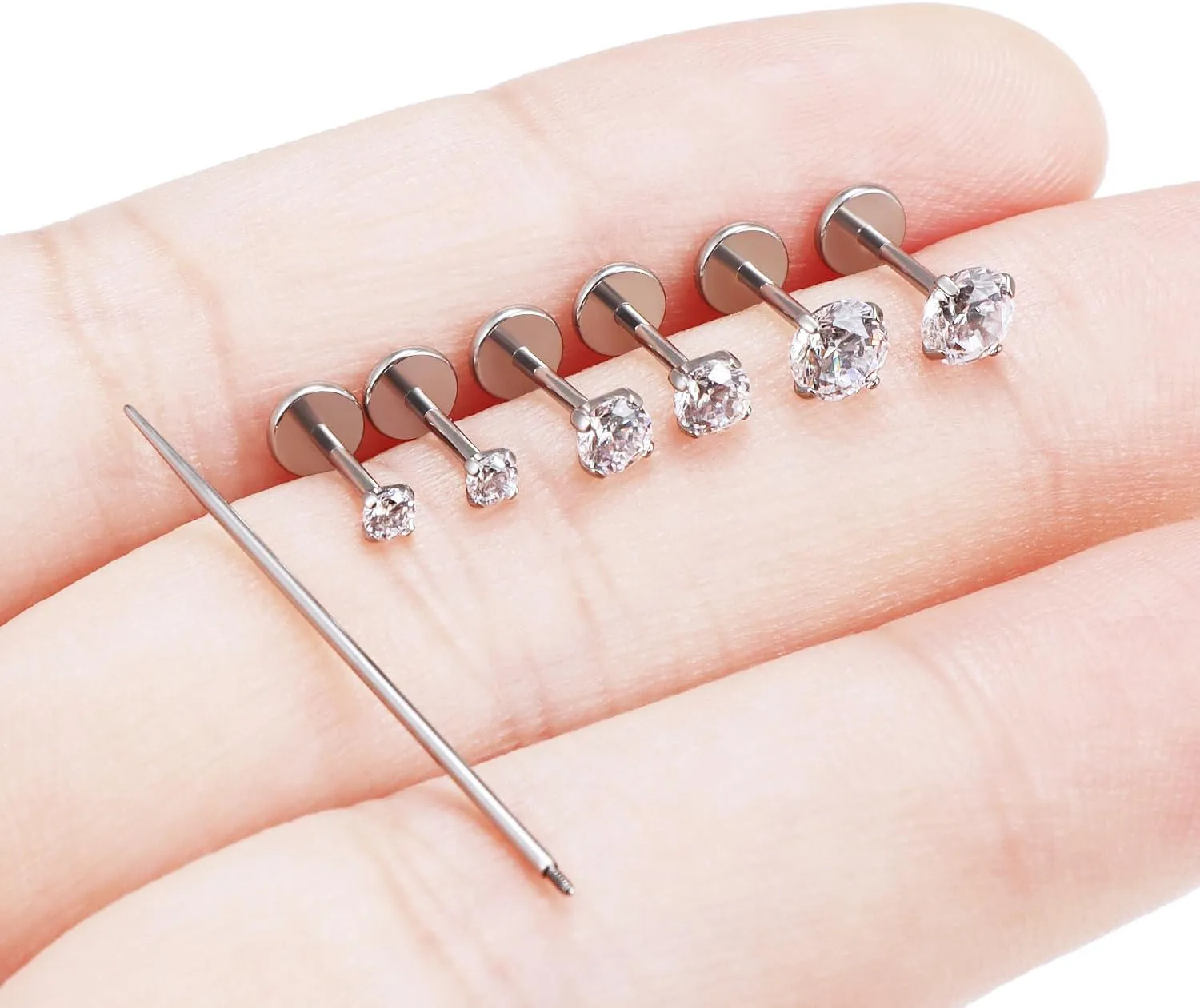Cisyozi 20G 18G 16G F316 Titanium Flat Back Nose Rings Studs Hypoallergenic Medical Grade Nose Studs for Women Men Shiny Cubic Zirconia Nose Rings Piercings Jewelry for Sensitive Skin