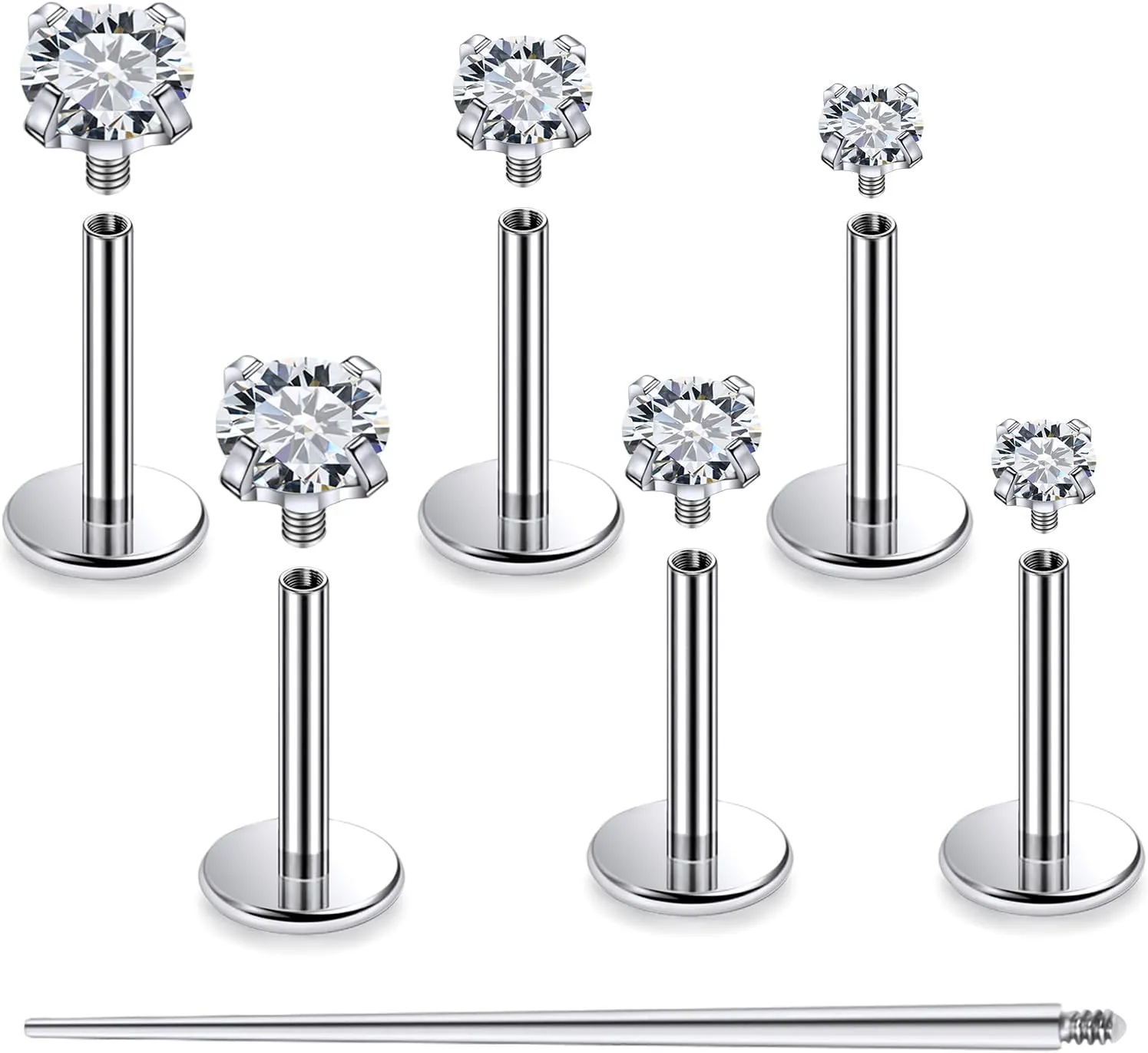 Cisyozi 20G 18G 16G F316 Titanium Flat Back Nose Rings Studs Hypoallergenic Medical Grade Nose Studs for Women Men Shiny Cubic Zirconia Nose Rings Piercings Jewelry for Sensitive Skin