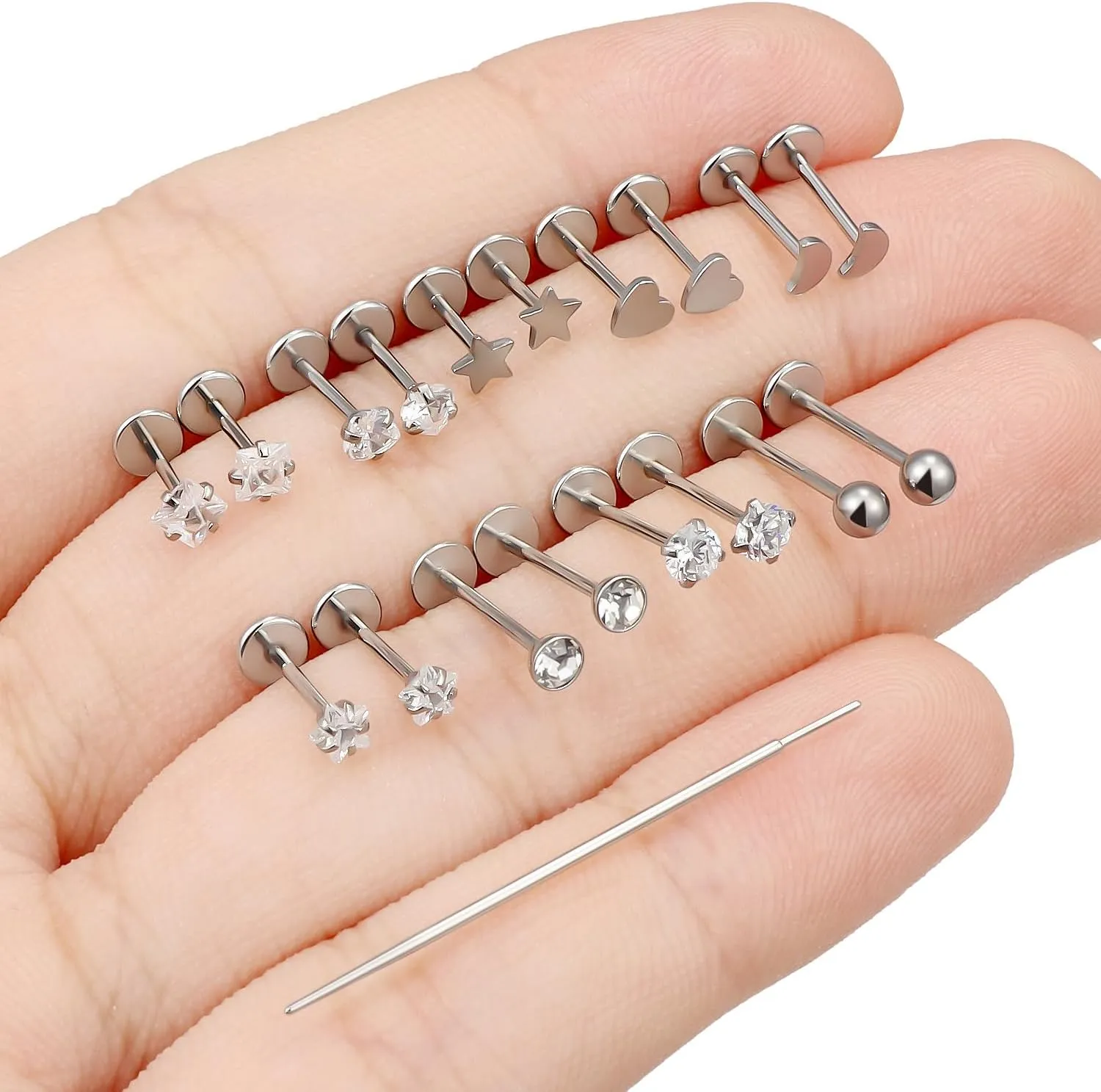 Cisyozi 20G 18G 16G Threadless Push in Nose Rings Studs With Fat Back 316L Surgical Steel Lip Labret Medusa Rings Studs Cartilage Tragus Helix Ear Earring Body Jewelry Piercing for Women Men 7mm Bars