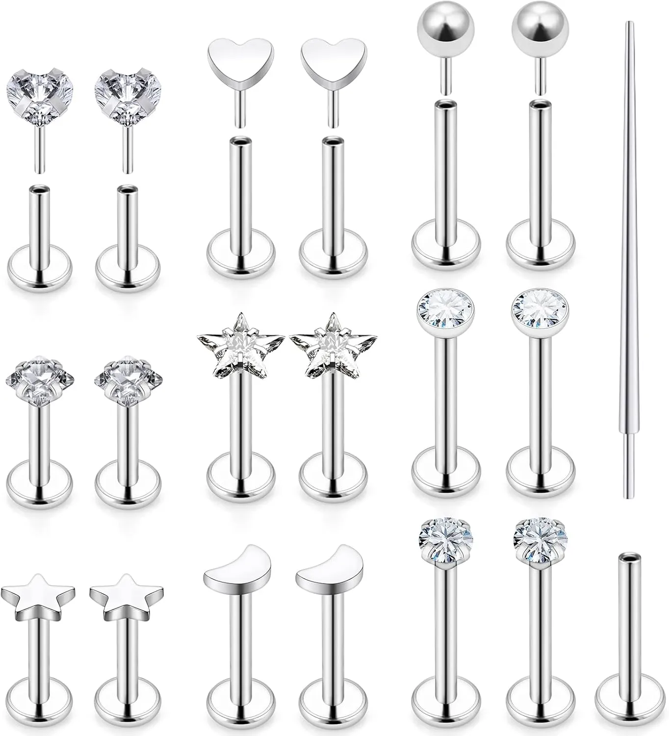Cisyozi 20G 18G 16G Threadless Push in Nose Rings Studs With Fat Back 316L Surgical Steel Lip Labret Medusa Rings Studs Cartilage Tragus Helix Ear Earring Body Jewelry Piercing for Women Men 7mm Bars