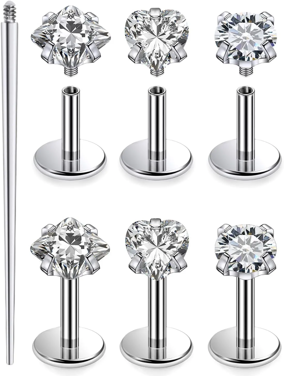Cisyozi 20G 18G F316 Titanium Flat Back Nose Rings Studs Hypoallergenic Medical Grade Nose Studs for Women Men Shiny Cubic Zirconia Nose Rings Piercings Jewelry for Sensitive Skin