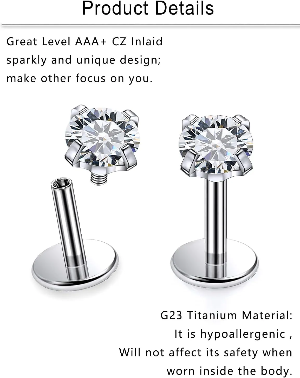 Cisyozi 20G 18G F316 Titanium Flat Back Nose Rings Studs Hypoallergenic Medical Grade Nose Studs for Women Men Shiny Cubic Zirconia Nose Rings Piercings Jewelry for Sensitive Skin