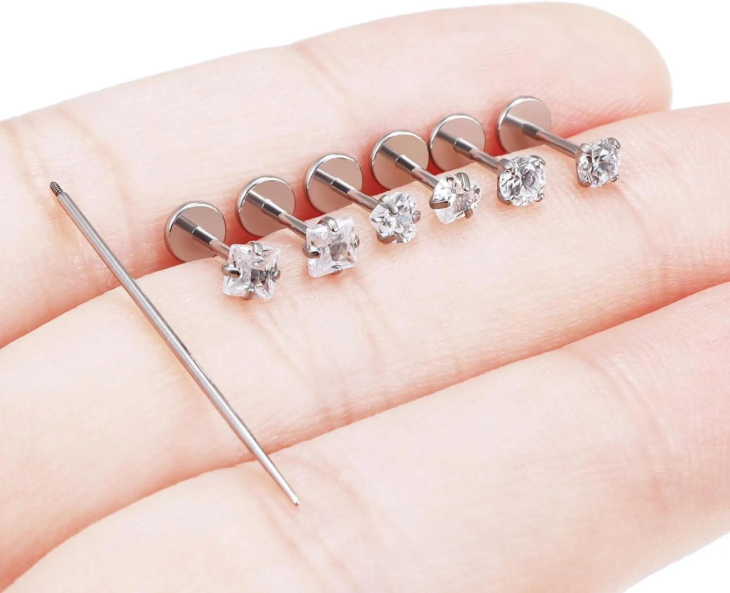 Cisyozi 20G 18G F316 Titanium Flat Back Nose Rings Studs Hypoallergenic Medical Grade Nose Studs for Women Men Shiny Cubic Zirconia Nose Rings Piercings Jewelry for Sensitive Skin