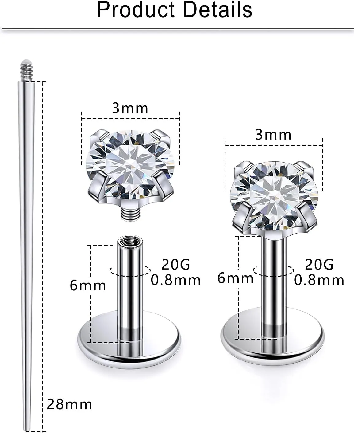 Cisyozi 20G 18G F316 Titanium Flat Back Nose Rings Studs Hypoallergenic Medical Grade Nose Studs for Women Men Shiny Cubic Zirconia Nose Rings Piercings Jewelry for Sensitive Skin