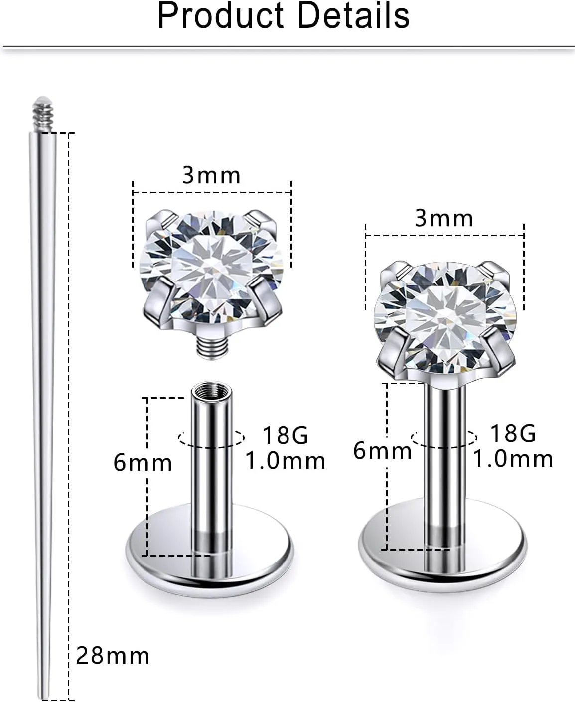 Cisyozi 20G 18G F316 Titanium Flat Back Nose Rings Studs Hypoallergenic Medical Grade Nose Studs for Women Men Shiny Cubic Zirconia Nose Rings Piercings Jewelry for Sensitive Skin