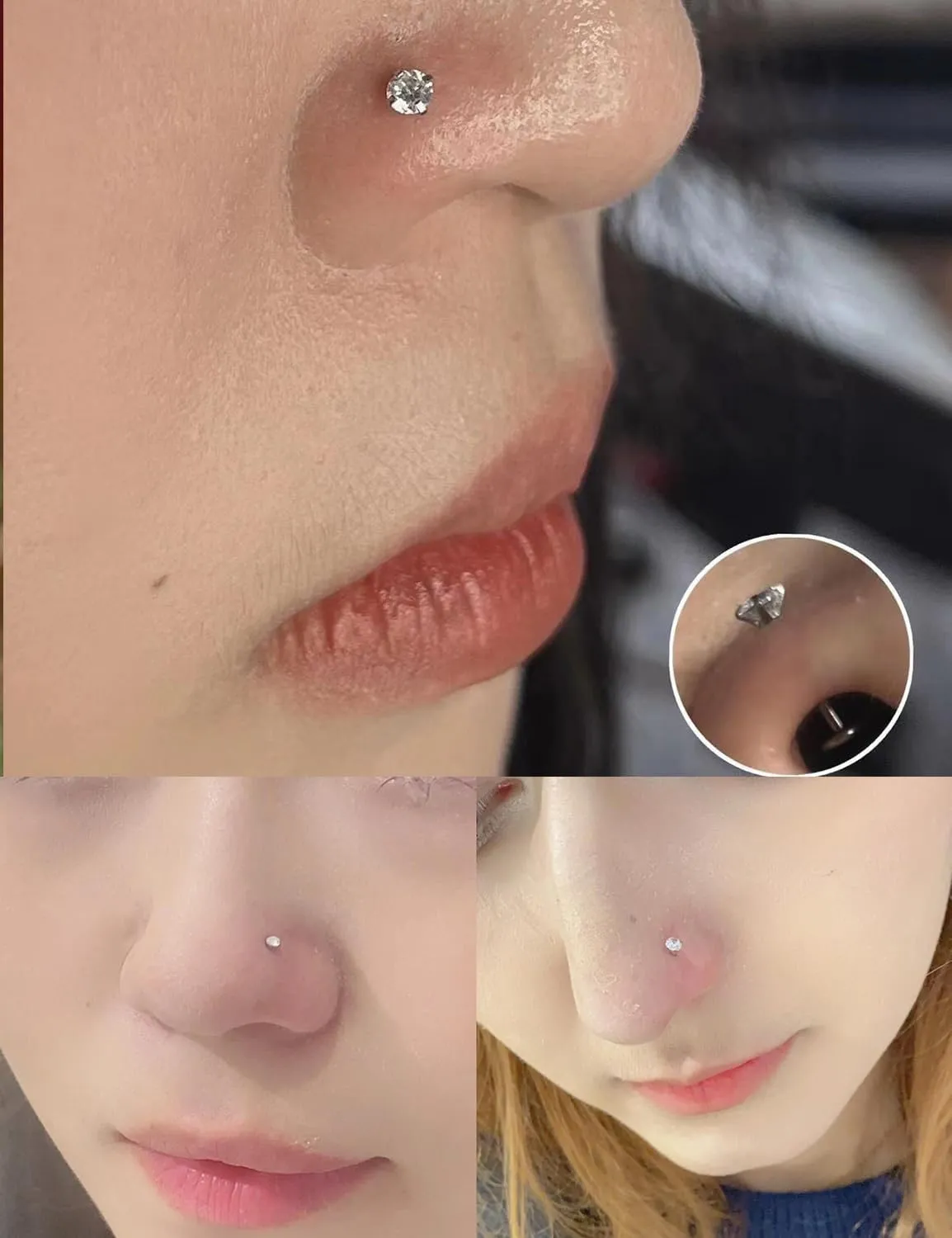 Cisyozi 20G 18G F316 Titanium Flat Back Nose Rings Studs Hypoallergenic Medical Grade Nose Studs for Women Men Shiny Cubic Zirconia Nose Rings Piercings Jewelry for Sensitive Skin
