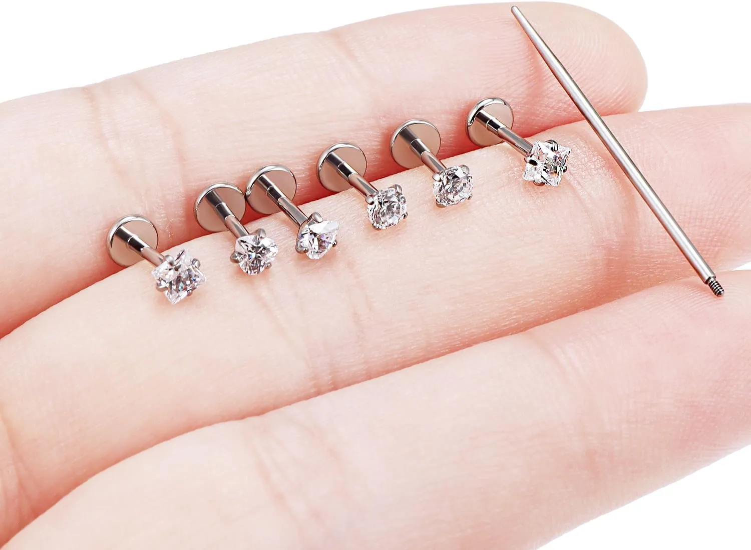 Cisyozi 20G 18G F316 Titanium Flat Back Nose Rings Studs Hypoallergenic Medical Grade Nose Studs for Women Men Shiny Cubic Zirconia Nose Rings Piercings Jewelry for Sensitive Skin