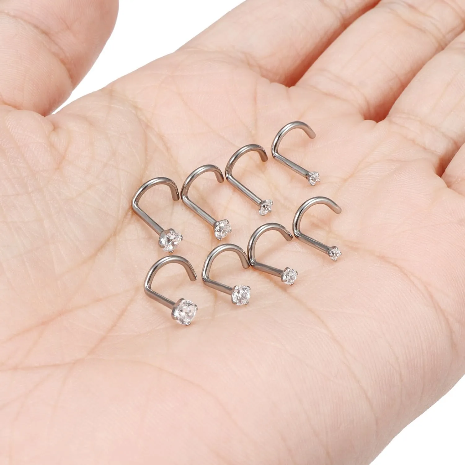Cisyozi 22G 20G 18G Titanium Nose Rings Hypoallergenic Corkscrew Medical Grade Nose Rings Studs for Women Men Shiny Cubic Zirconia Nose Rings Piercings Jewelry for Sensitive Skin