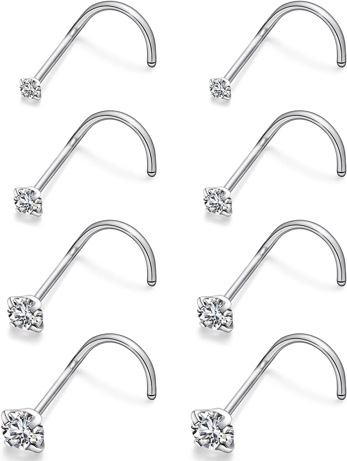 Cisyozi 22G 20G 18G Titanium Nose Rings Hypoallergenic Corkscrew Medical Grade Nose Rings Studs for Women Men Shiny Cubic Zirconia Nose Rings Piercings Jewelry for Sensitive Skin