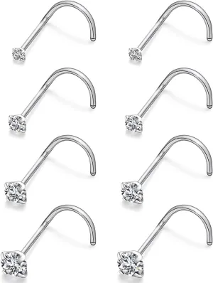 Cisyozi 22G 20G 18G Titanium Nose Rings Hypoallergenic Corkscrew Medical Grade Nose Rings Studs for Women Men Shiny Cubic Zirconia Nose Rings Piercings Jewelry for Sensitive Skin