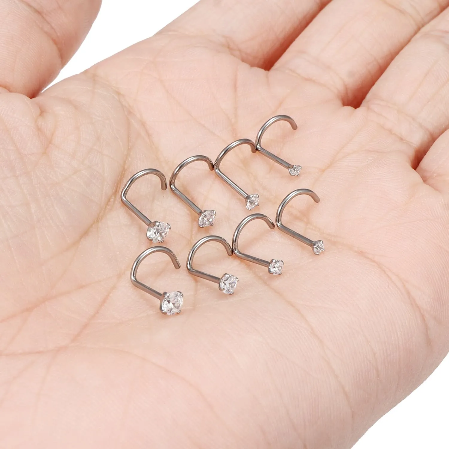 Cisyozi 22G 20G 18G Titanium Nose Rings Hypoallergenic Corkscrew Medical Grade Nose Rings Studs for Women Men Shiny Cubic Zirconia Nose Rings Piercings Jewelry for Sensitive Skin