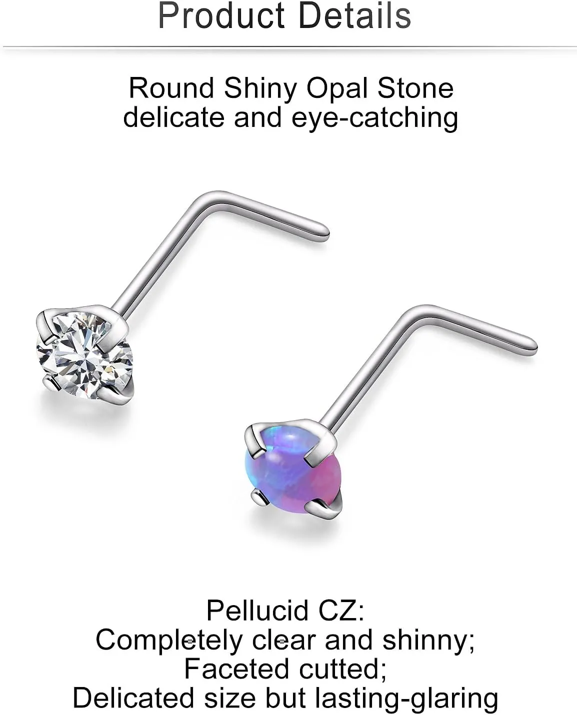 Cisyozi 22G 20G 18G Titanium Nose Rings Hypoallergenic L Shaped Nose Rings Studs for Women Men CZ Opal Heart Square Nose Rings Piercings Jewelry for Sensitive Skin