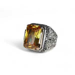 Citrine Stone Ring, Handmade Silver Ring, Ring for Men, Sterling Silver Mens Rings, Big Stone Men's Ring, Turkish Silver Ring, Ottoman Ring, Men's Ring, Gift for Him, Gift for Men