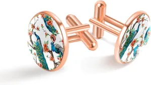 Classic Fox Round Cufflinks for Men's, Round Cuff Links Stainless Steel Gift For Men Father Dad Husband,Rose Gold 1Pairs