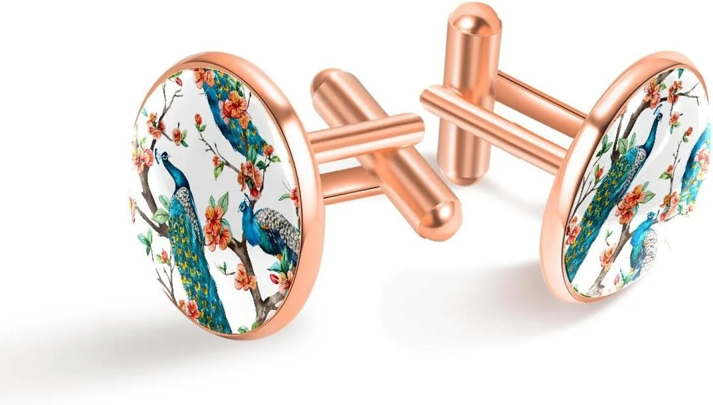 Classic Fox Round Cufflinks for Men's, Round Cuff Links Stainless Steel Gift For Men Father Dad Husband,Rose Gold 1Pairs