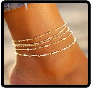 Clataly 5 Pieces Anklets Beaded Chain Anklet Boho Multi-layered Anklet Bracelets Beach Foot Chain Jewelry for Women