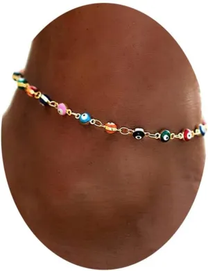 Clataly Colorful Evil Eye Anklets Gold/Silver Bead Ankle Bracelets Summer Beach Foot Chain Adjustable Jewelry for Women