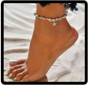 Clataly Conch Necklaces Turquoise Ankles Starfish Pendants Feet Chain Beaded Necklace Ankle Beach Accessories for Women Girls
