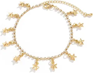 Clataly Star Tassel Anklets Gold Crystal Ankle Bracelets Beach Foot Chains Jewelry Accessories for Women